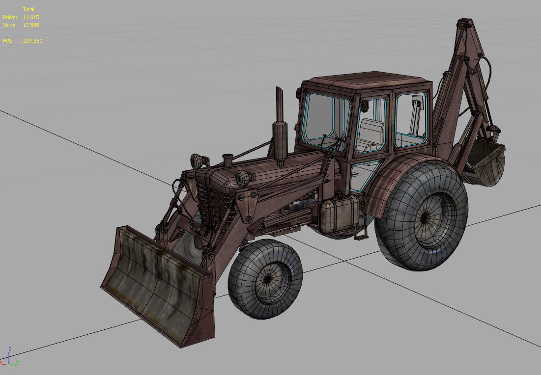 Tractor excavator model Low-poly 3D model_13