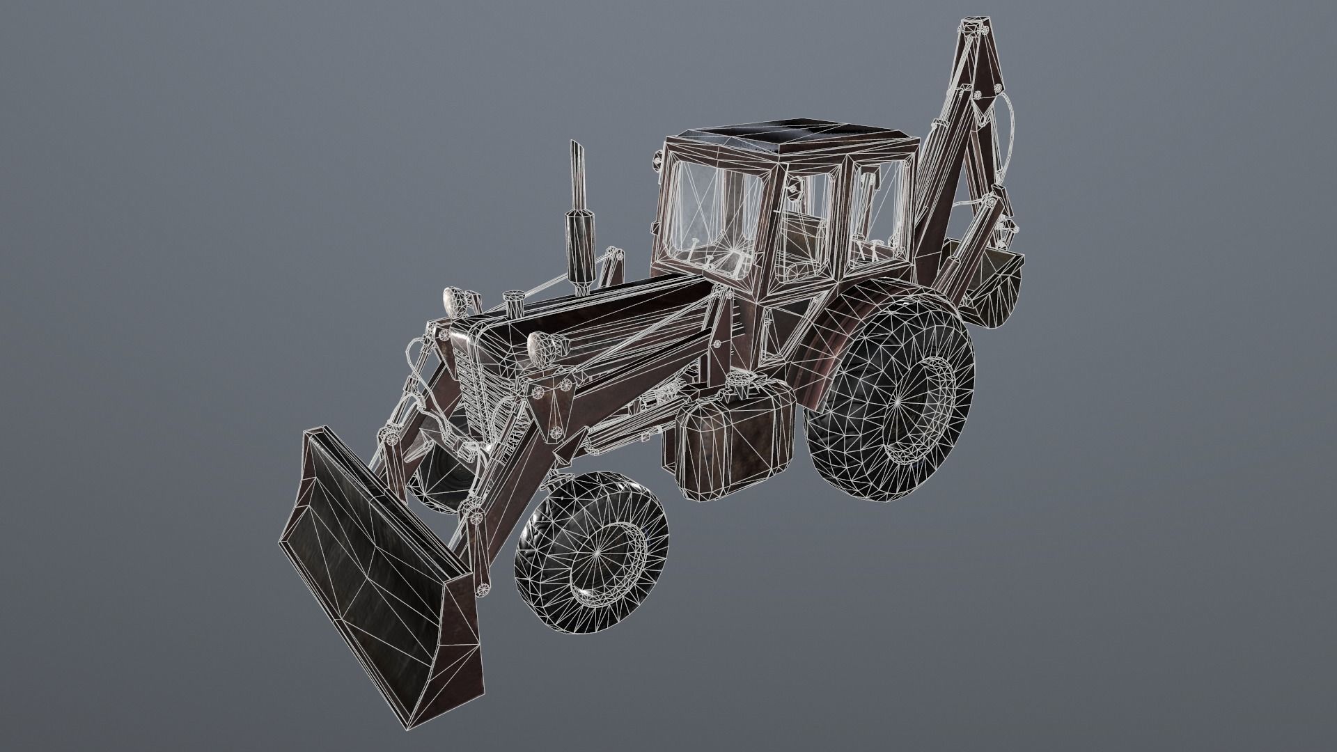 Tractor excavator model Low-poly 3D model_3