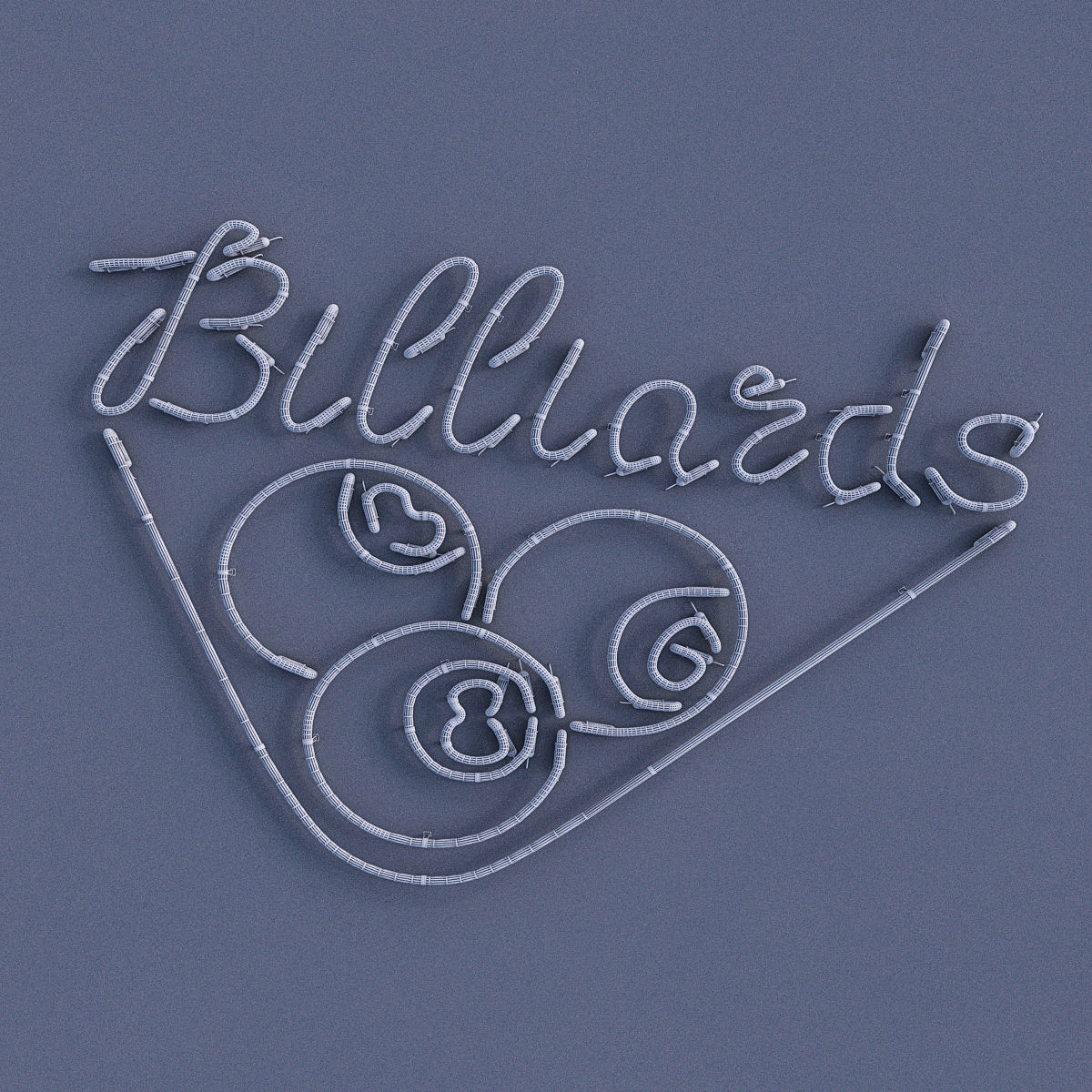 Neon Billiards Sign Low-poly 3D model_3