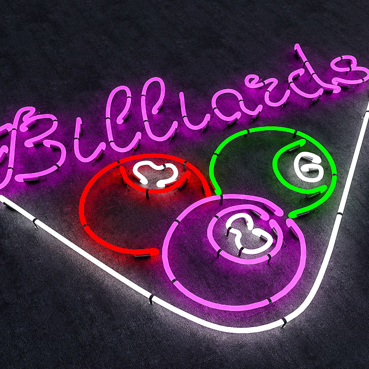 Neon Billiards Sign Low-poly 3D model_1