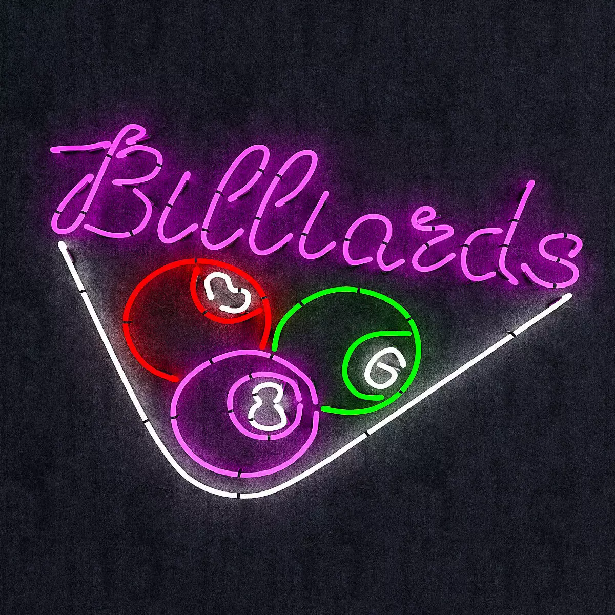 Neon Billiards Sign Low-poly 3D model_0