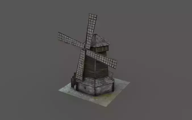 Low Poly Mill 3D Model windmill