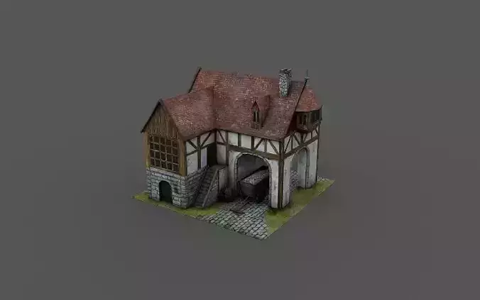 Low Poly Farm 3D Model medieval house