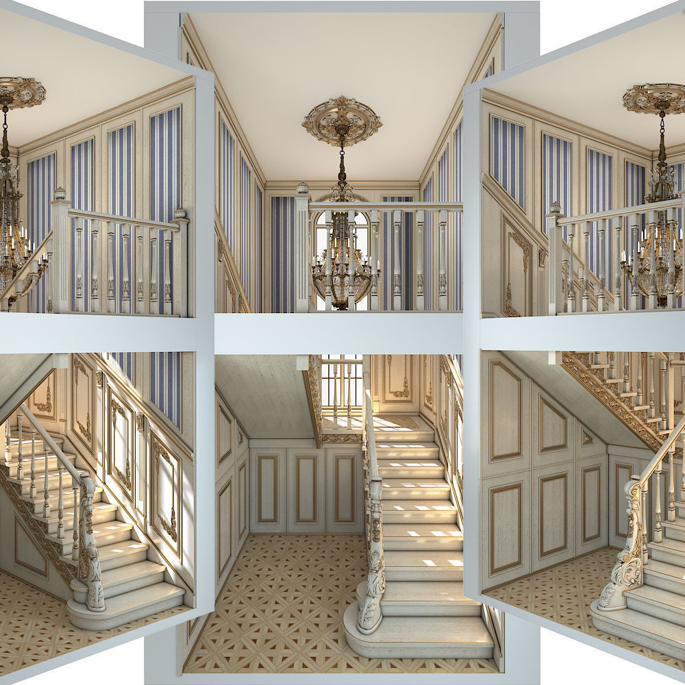 classic staircase in the interior 3D model_1