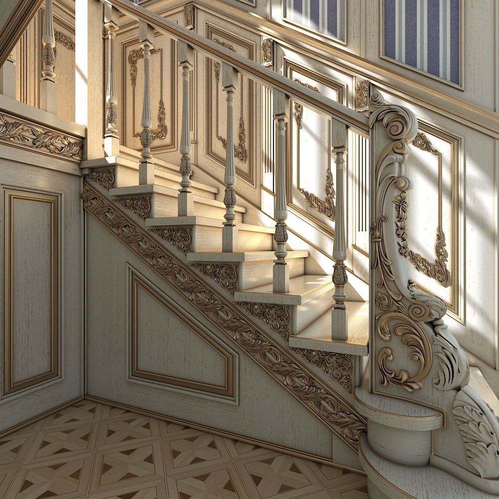 classic staircase in the interior 3D model_8