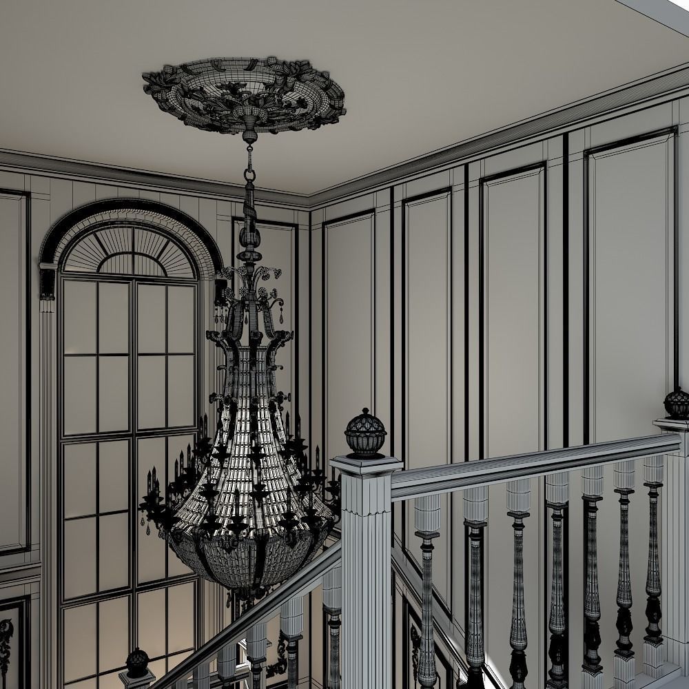 classic staircase in the interior 3D model_11