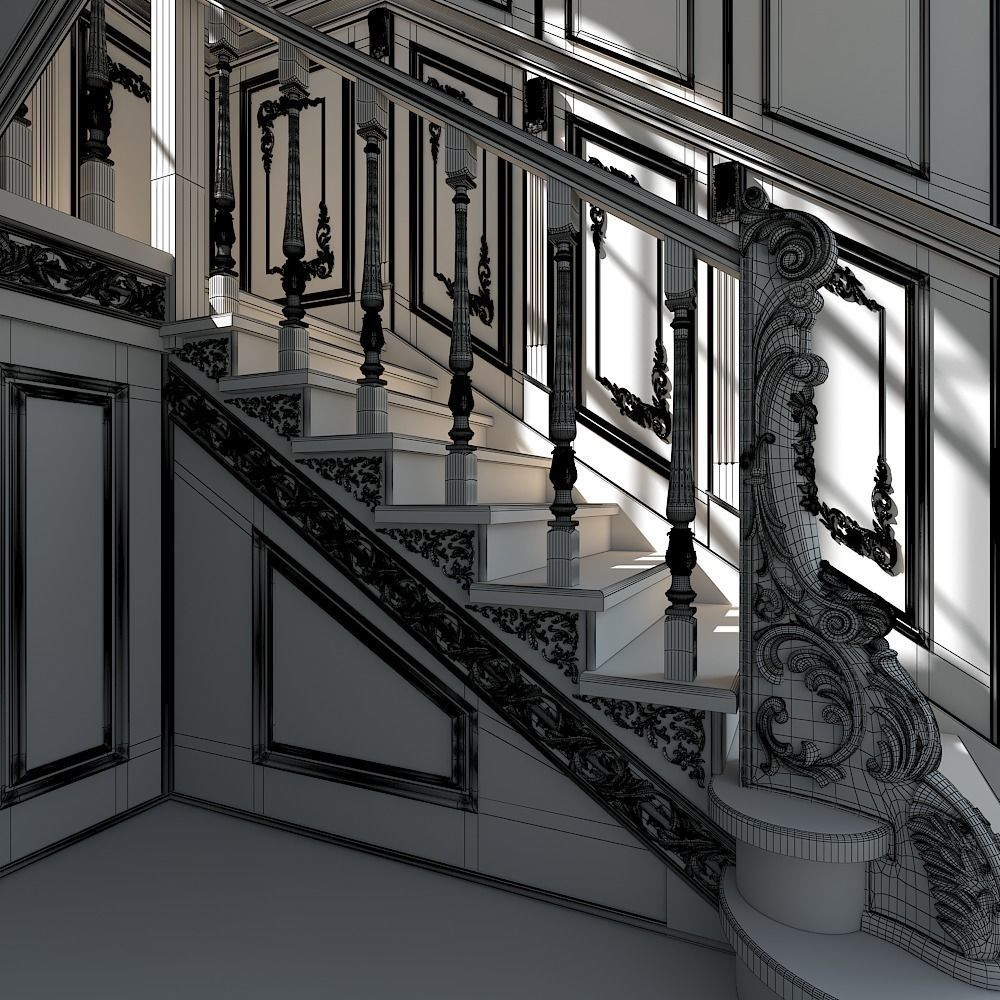 classic staircase in the interior 3D model_15