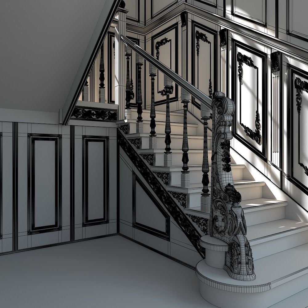classic staircase in the interior 3D model_12