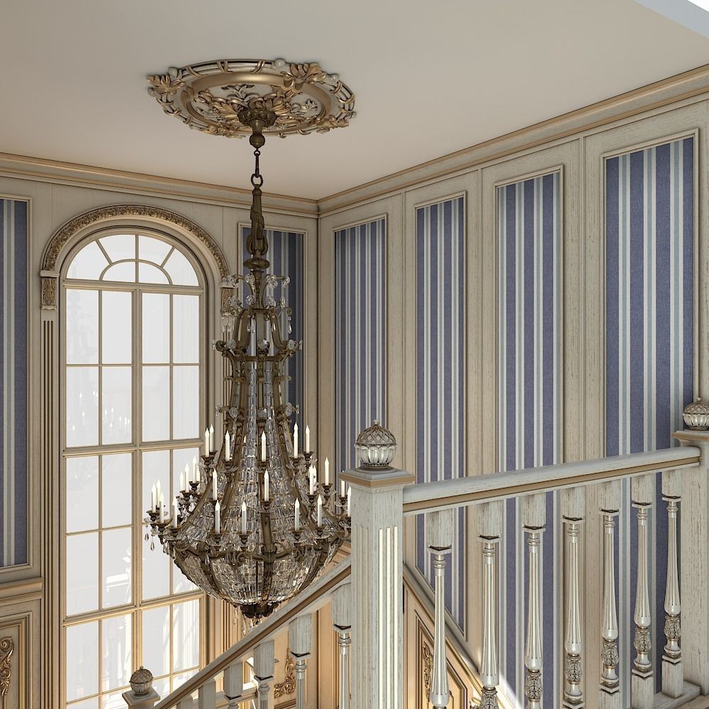 classic staircase in the interior 3D model_5