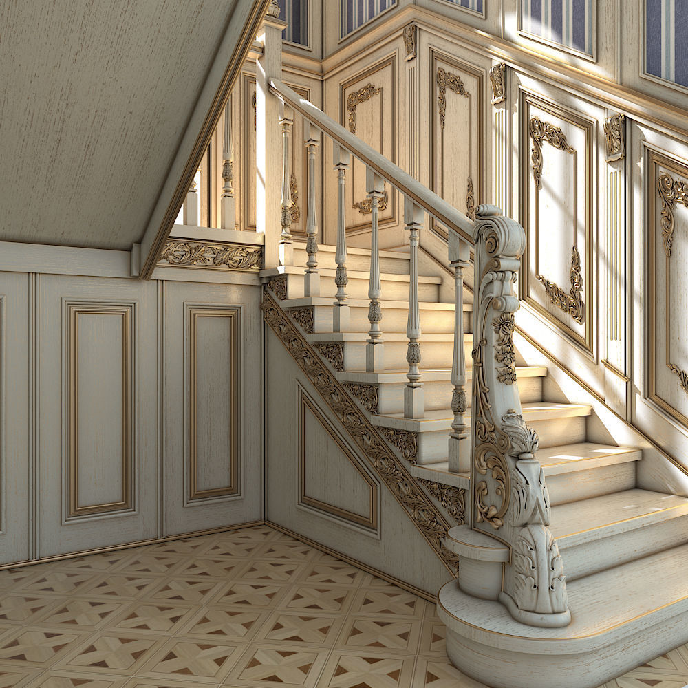classic staircase in the interior 3D model_9