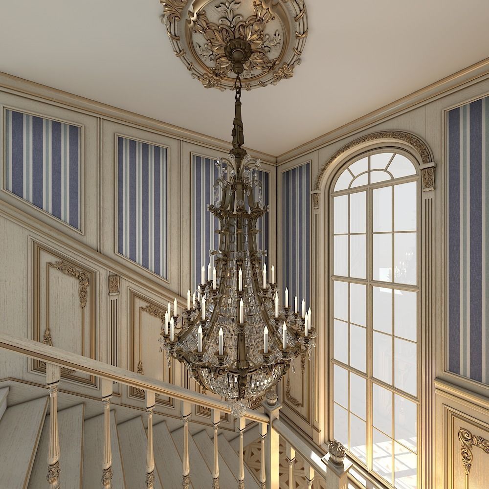 classic staircase in the interior 3D model_7