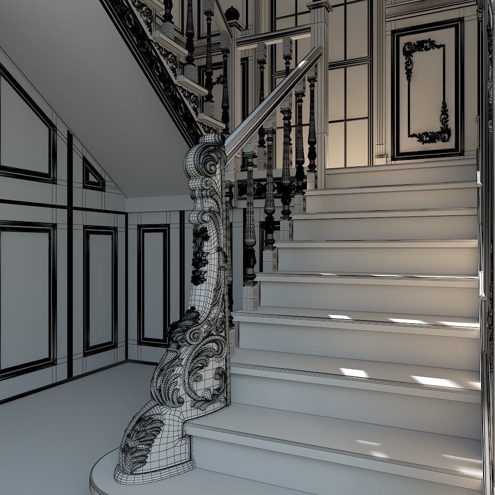 classic staircase in the interior 3D model_13