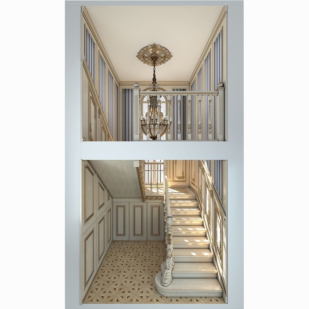 classic staircase in the interior 3D model_4
