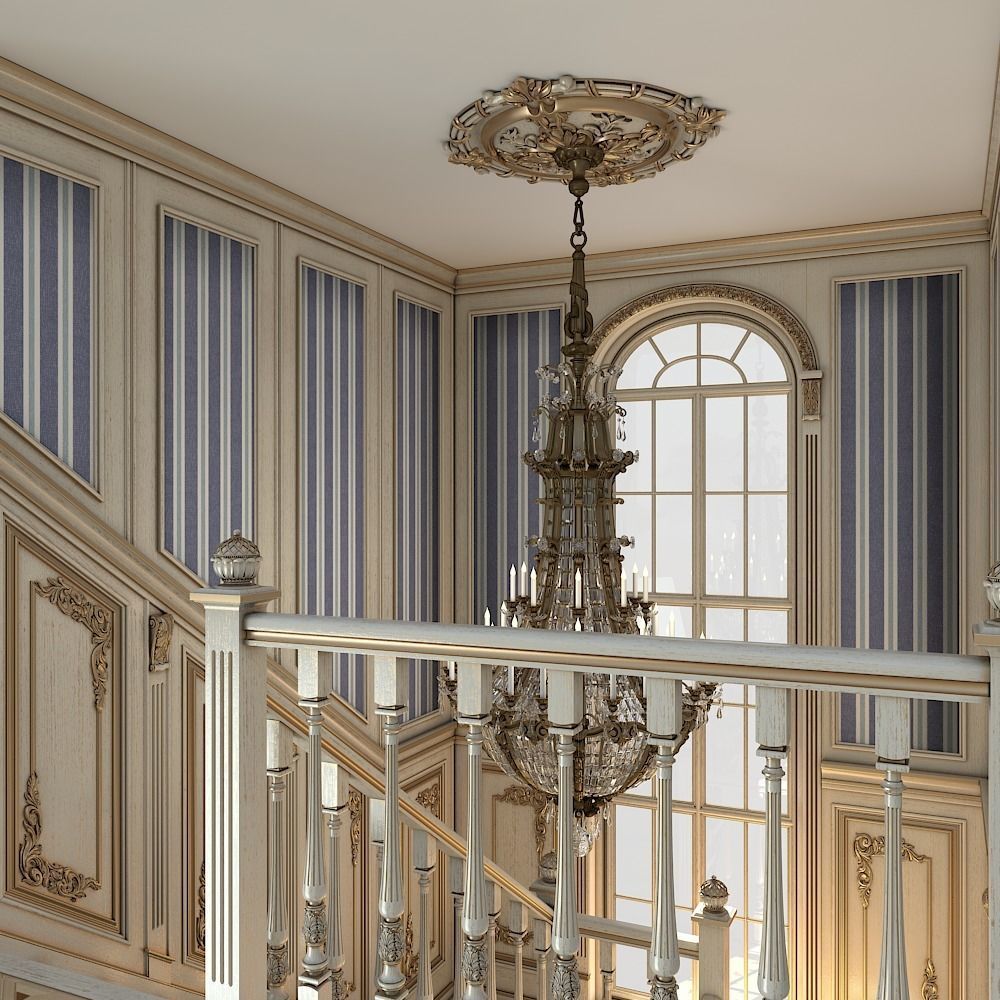 classic staircase in the interior 3D model_6