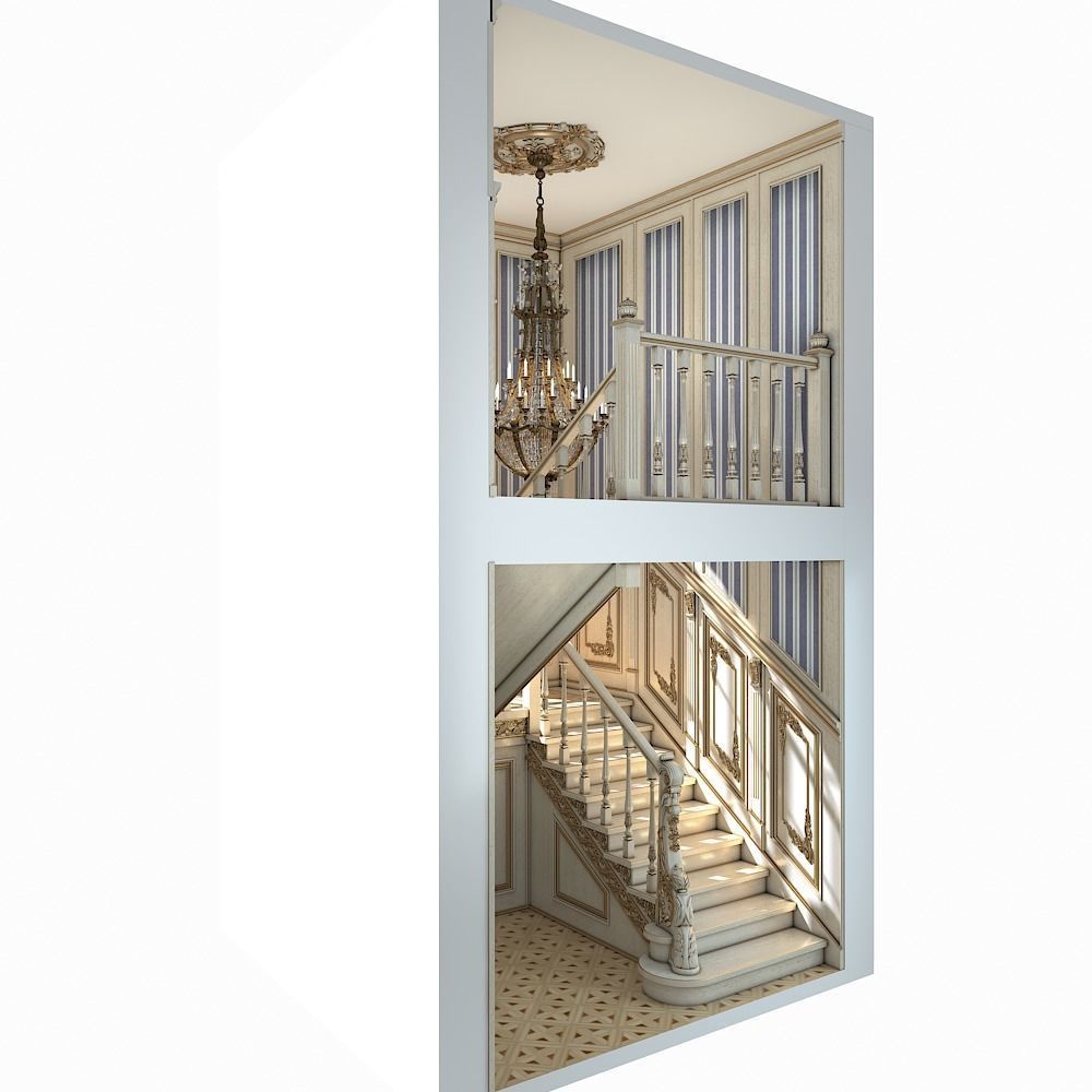 classic staircase in the interior 3D model_2