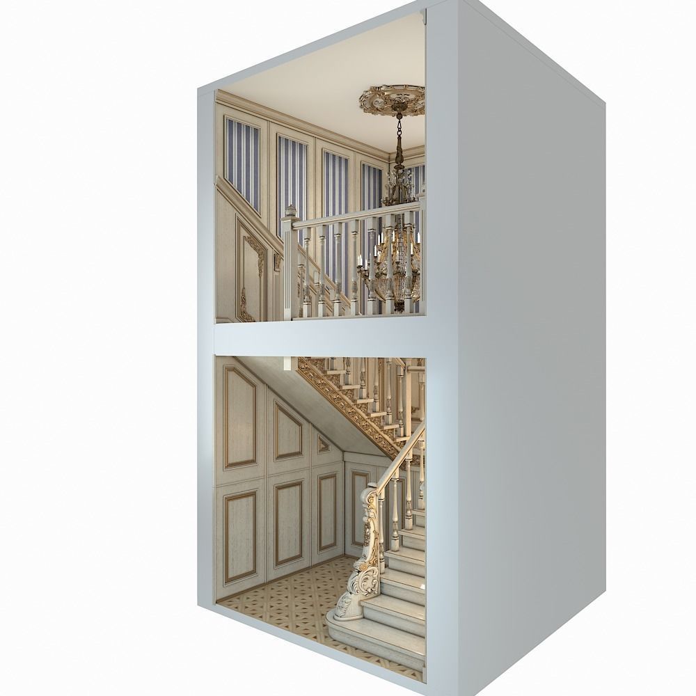 classic staircase in the interior 3D model_3