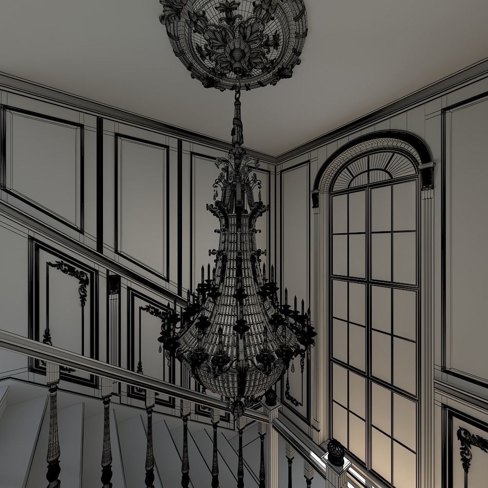 classic staircase in the interior 3D model_16