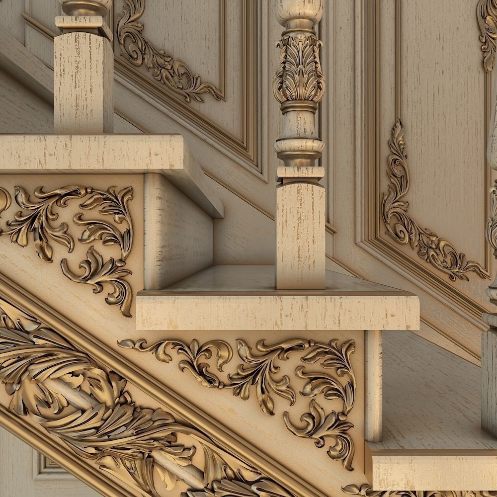 classic staircase in the interior 3D model_10