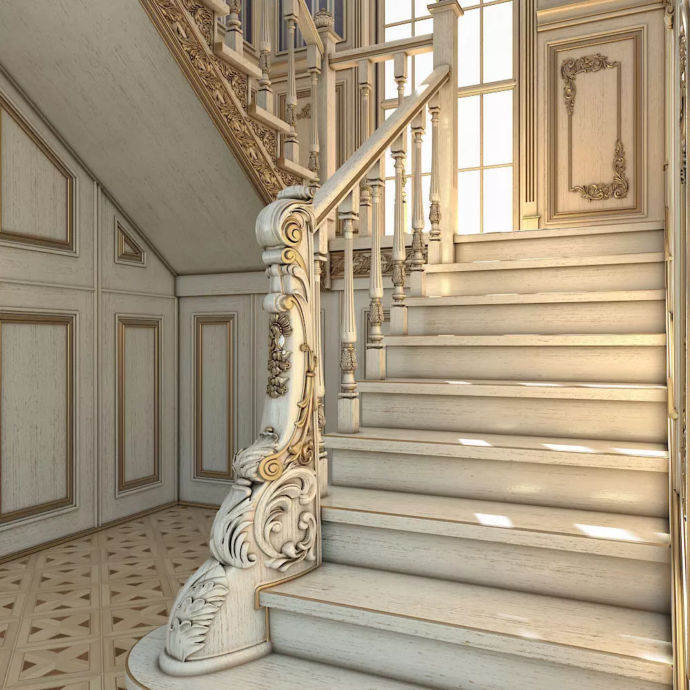classic staircase in the interior 3D model_0