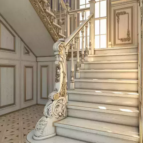 classic staircase in the interior 3D model