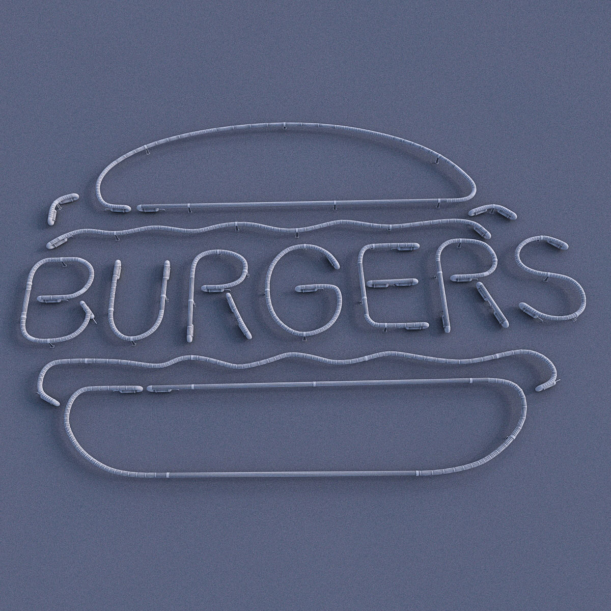 Burgers Neon Sign Low-poly 3D model_5