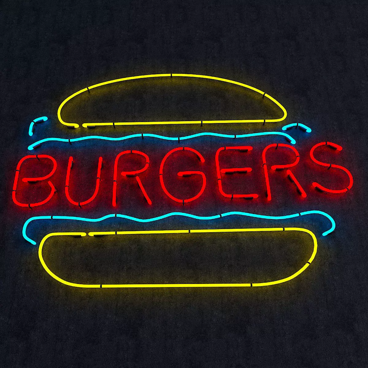 Burgers Neon Sign Low-poly 3D model_0