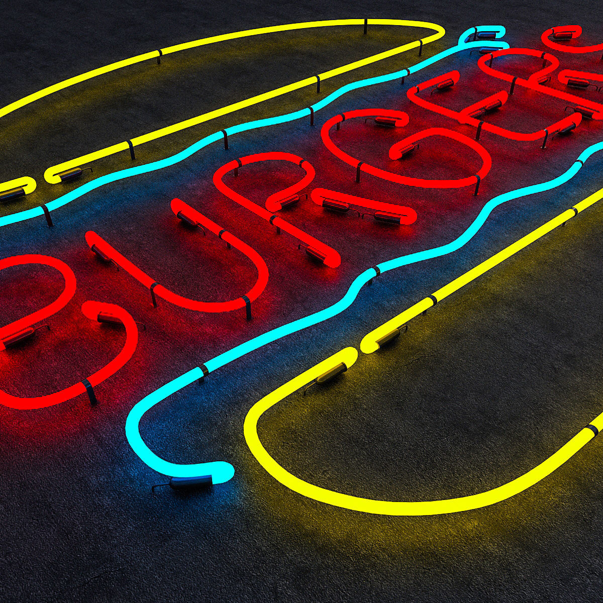 Burgers Neon Sign Low-poly 3D model_2