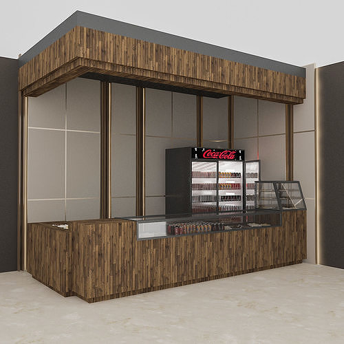 3D Cafe Model coffee shop with wooden counters and shelves Low-poly 3D model