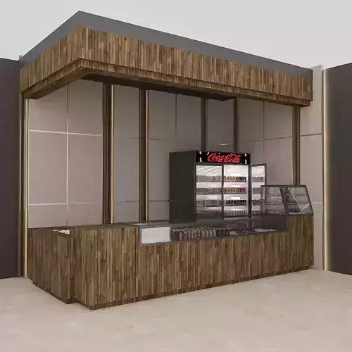 3D Cafe Model coffee shop with wooden counters and shelves Low-poly 3D model