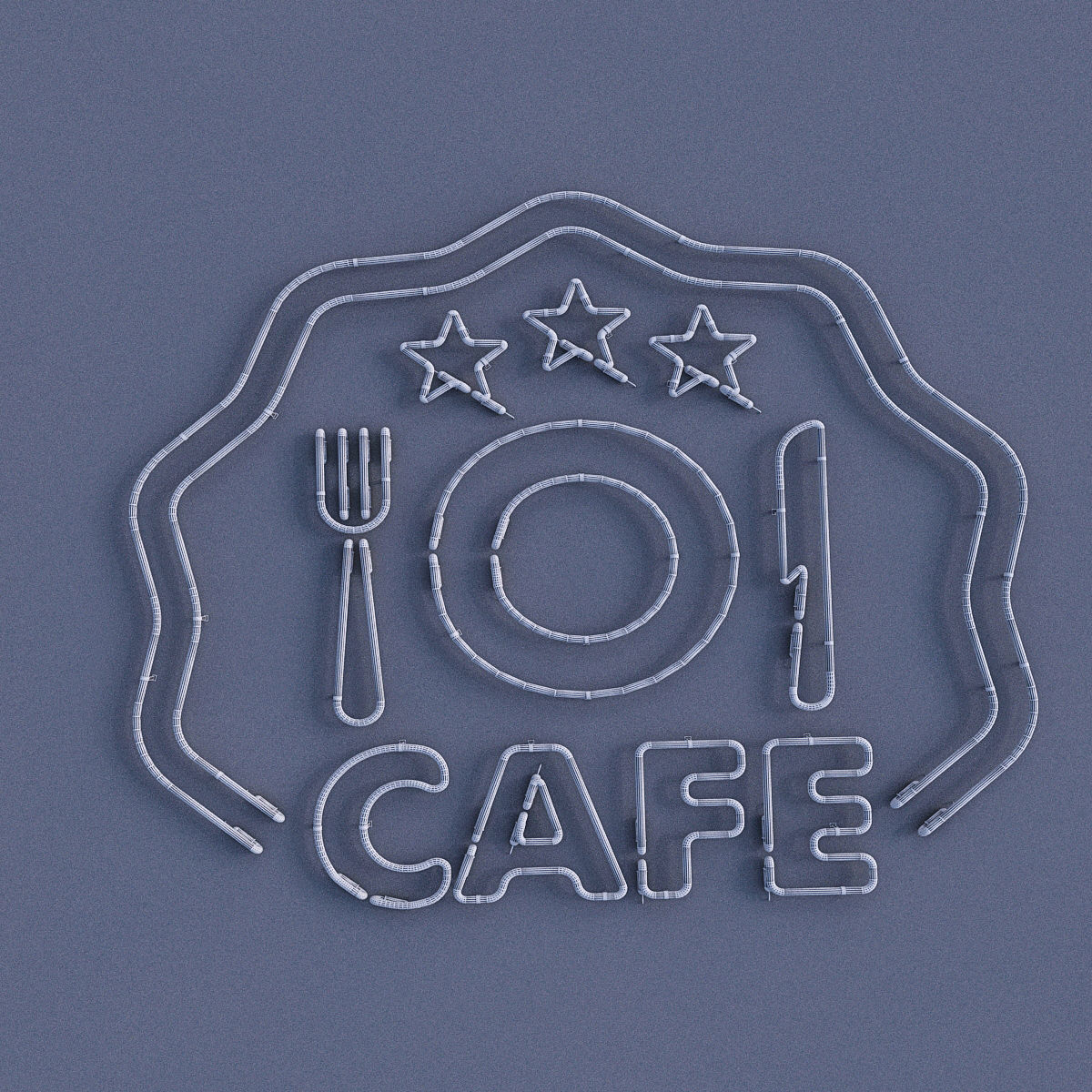 Cafe And Food Neon Sign Low-poly 3D model_3
