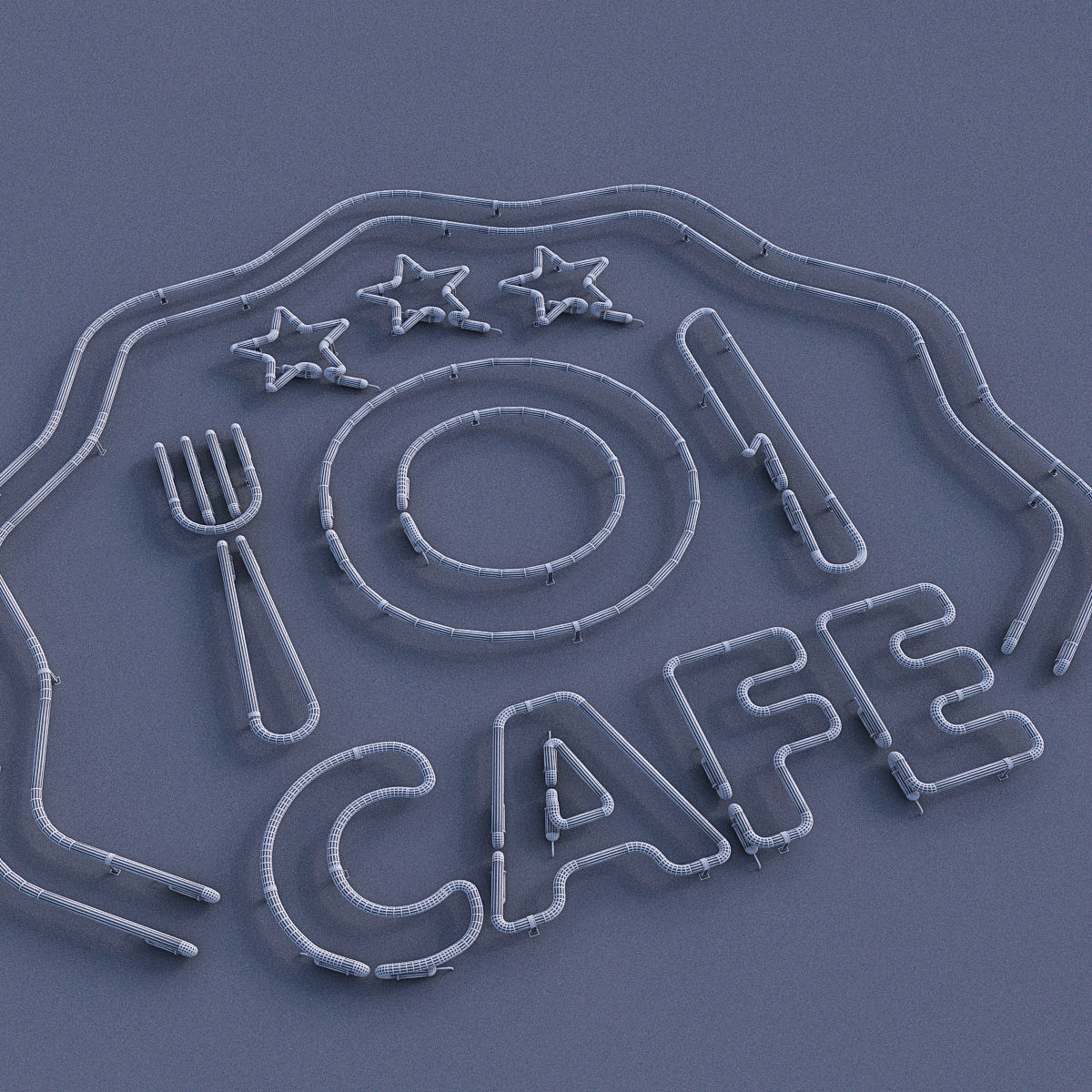 Cafe And Food Neon Sign Low-poly 3D model_4