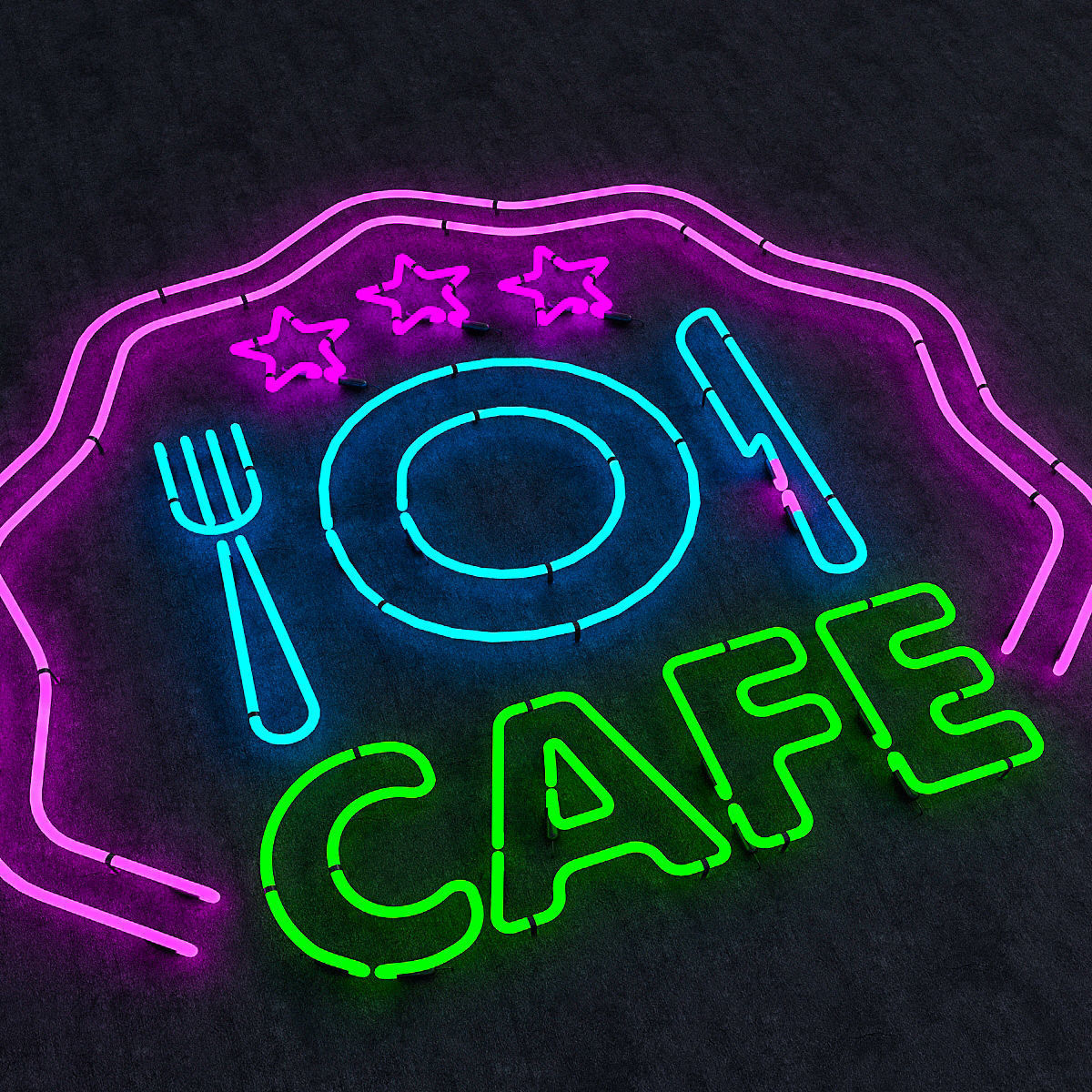 Cafe And Food Neon Sign Low-poly 3D model_1