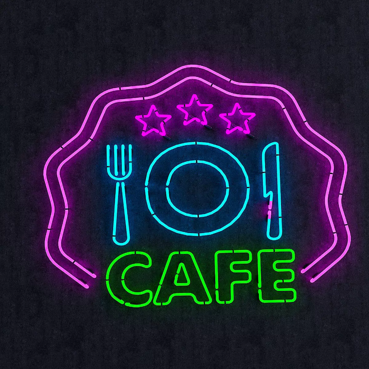 Cafe And Food Neon Sign Low-poly 3D model_0