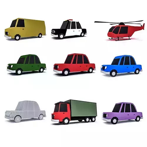 Cartoon vehicle Set Low-poly 3D model