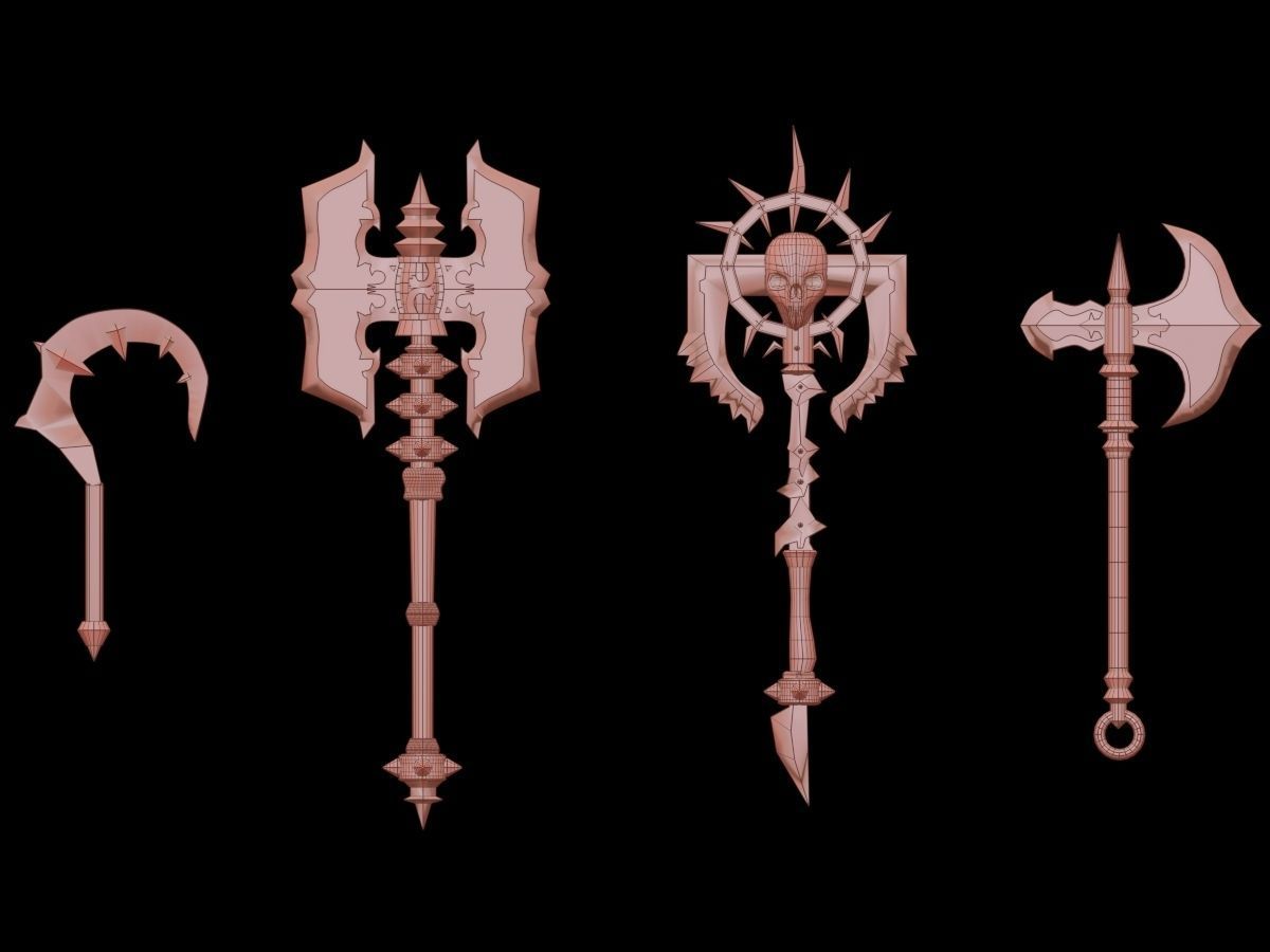 fantasy axe group 3D model_13