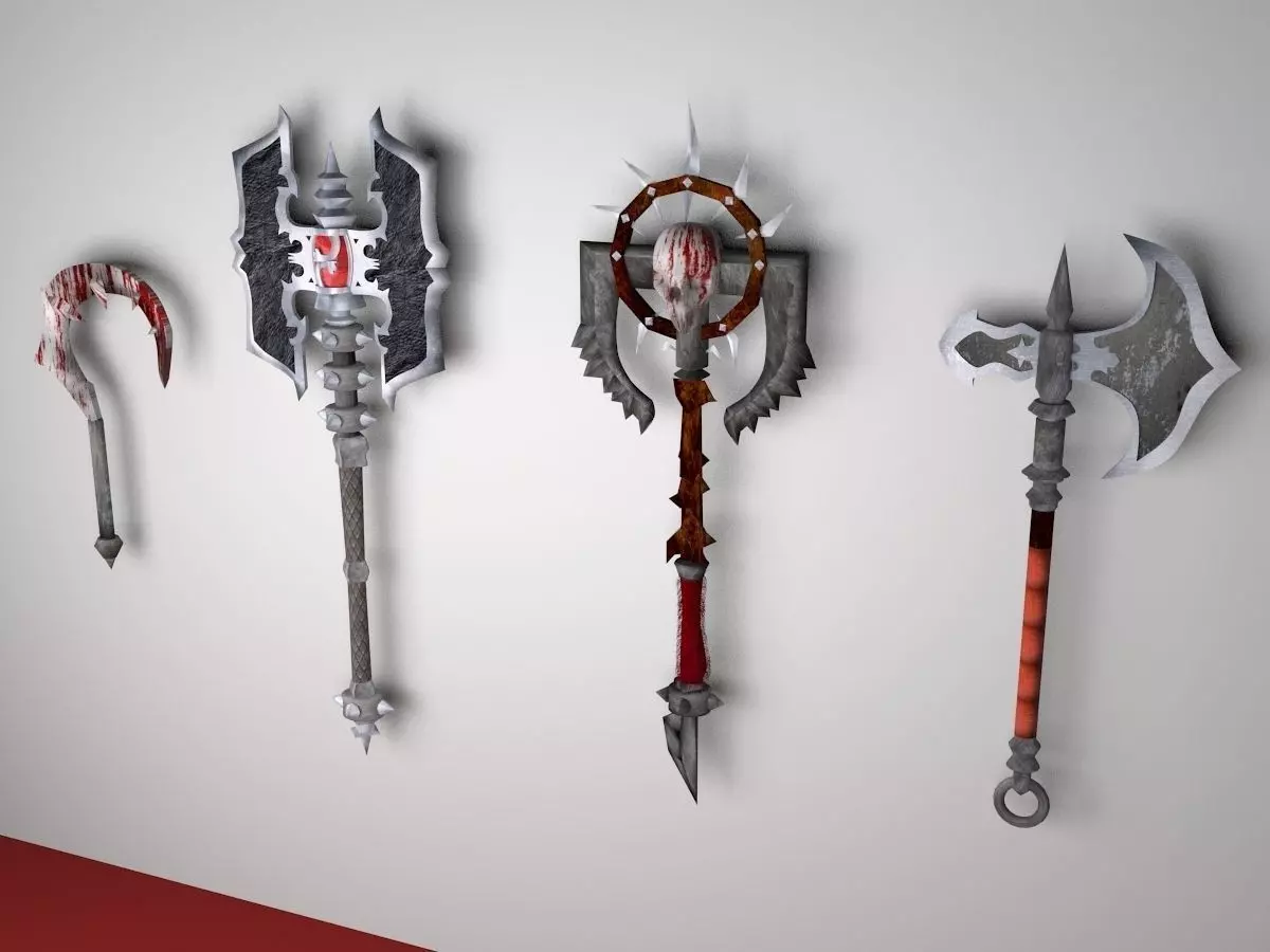 fantasy axe group 3D model_0