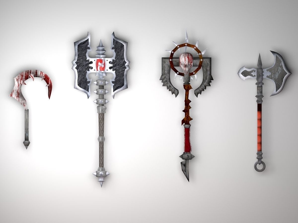 fantasy axe group 3D model_6