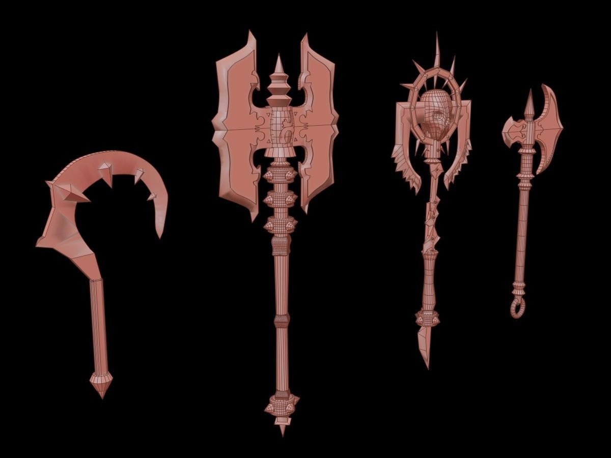 fantasy axe group 3D model_12