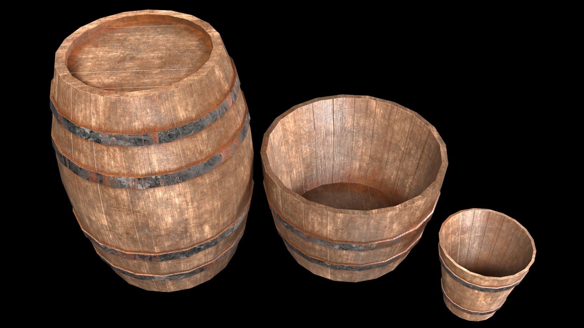 old Wooden Barrel Free low-poly 3D model_4