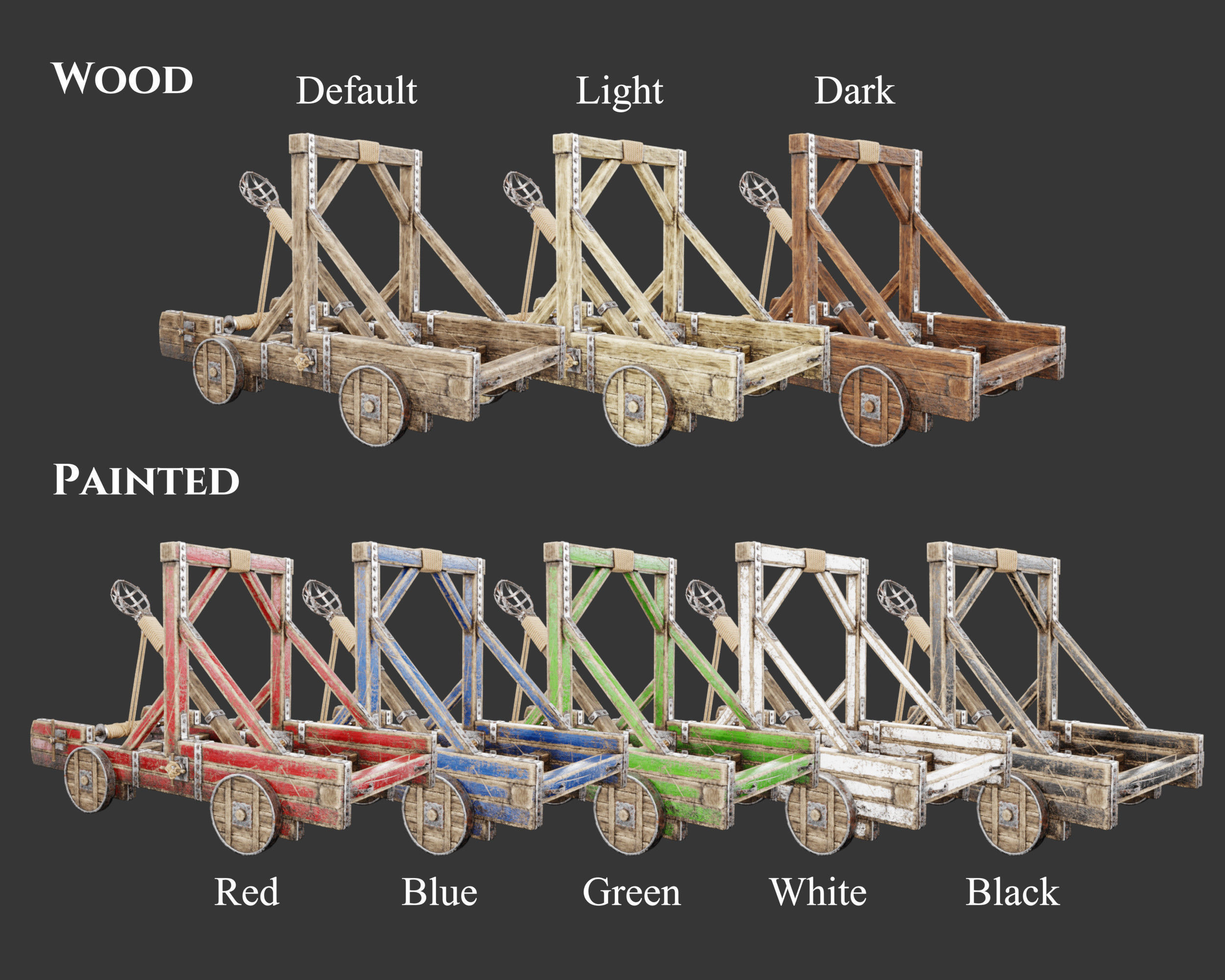 Medieval Siege Engine Catapult Low-poly 3D model_3