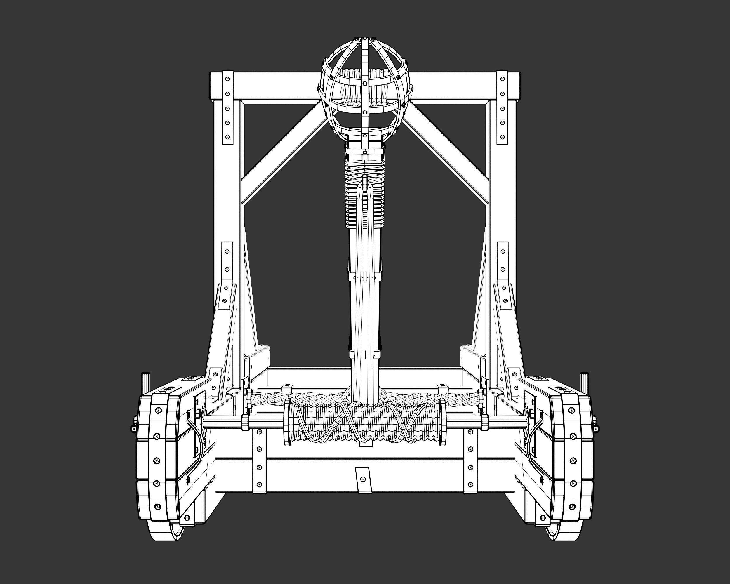 Medieval Siege Engine Catapult Low-poly 3D model_15
