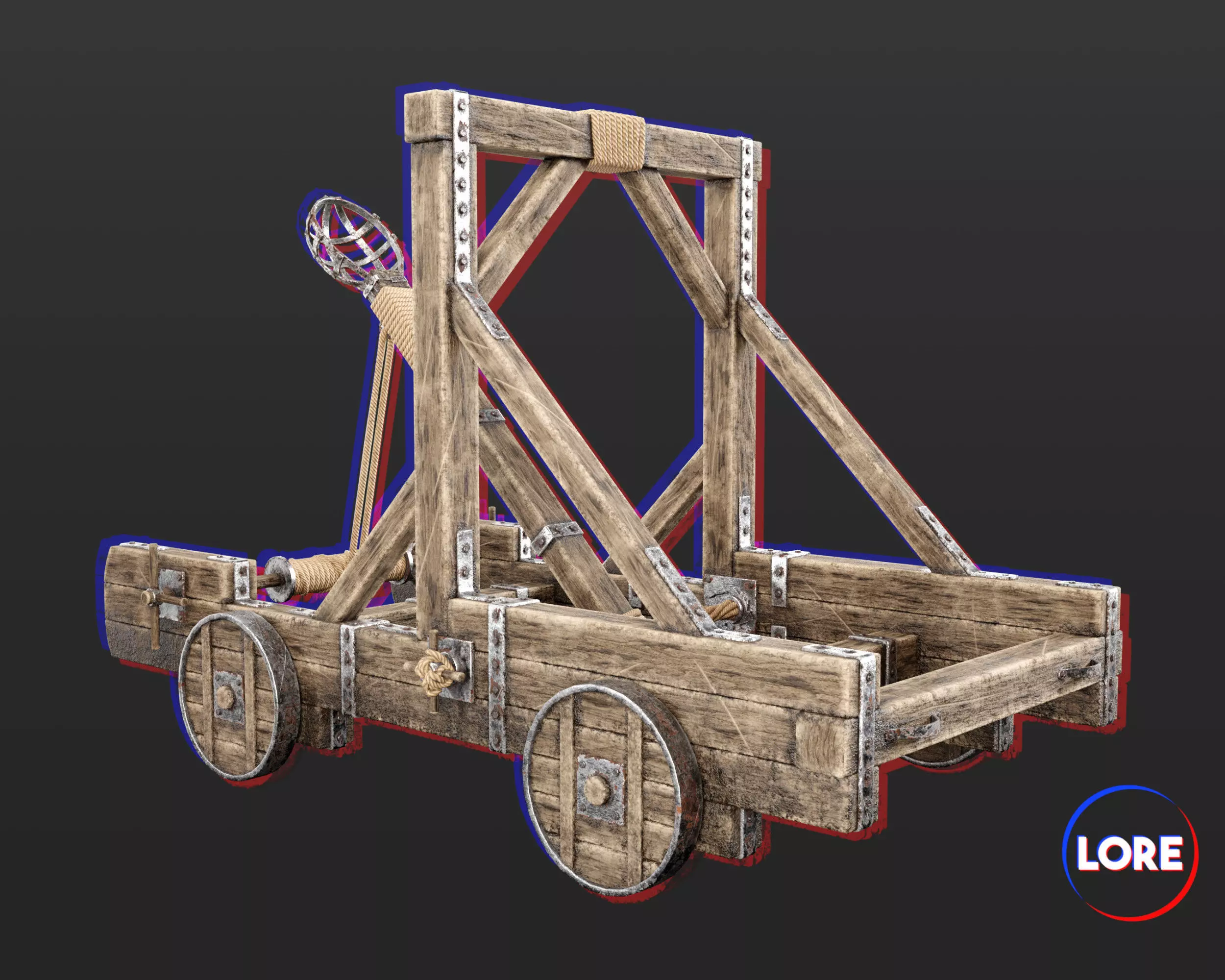 Medieval Siege Engine Catapult Low-poly 3D model_0