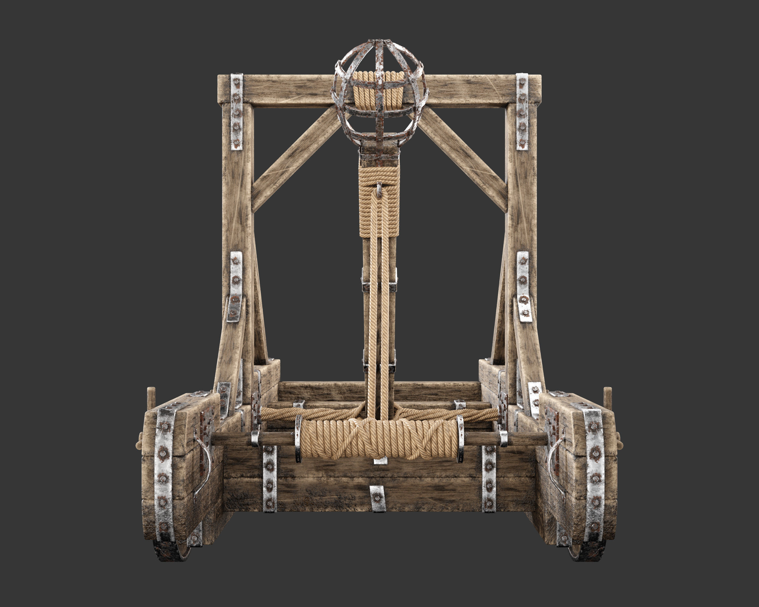 Medieval Siege Engine Catapult Low-poly 3D model_13