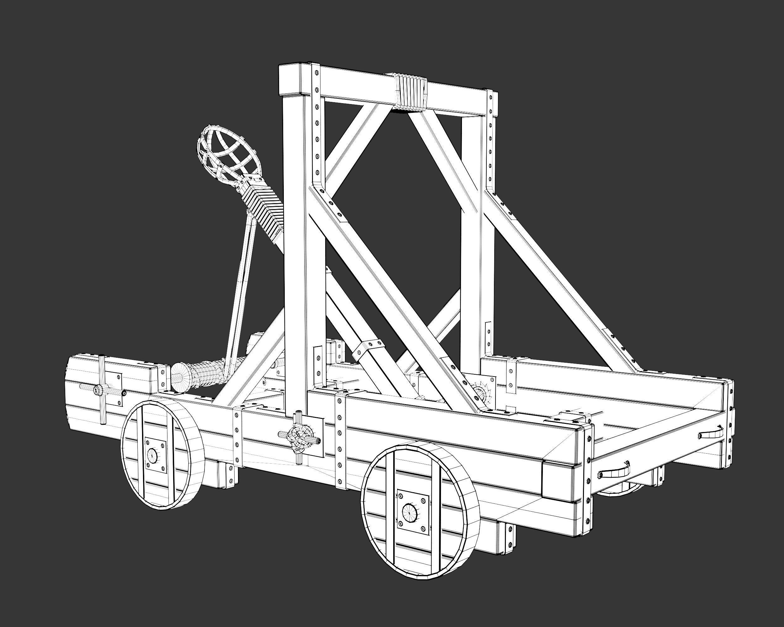 Medieval Siege Engine Catapult Low-poly 3D model_6