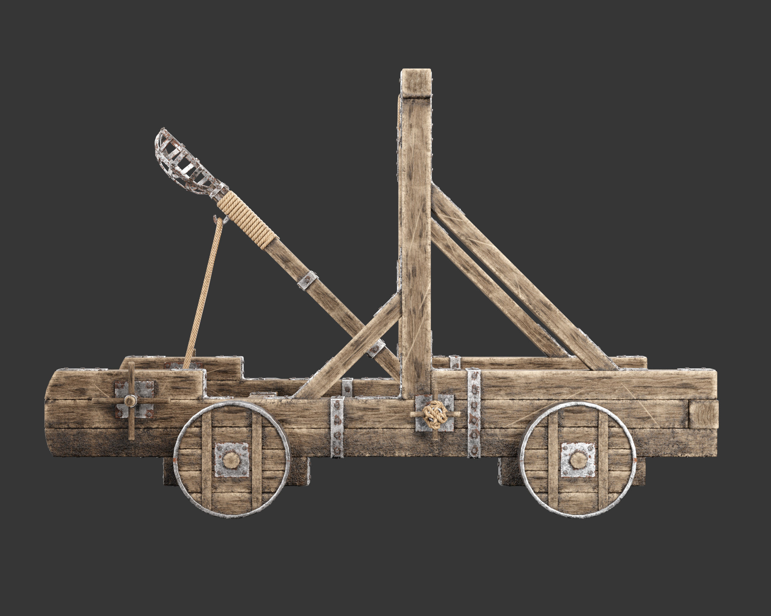 Medieval Siege Engine Catapult Low-poly 3D model_10