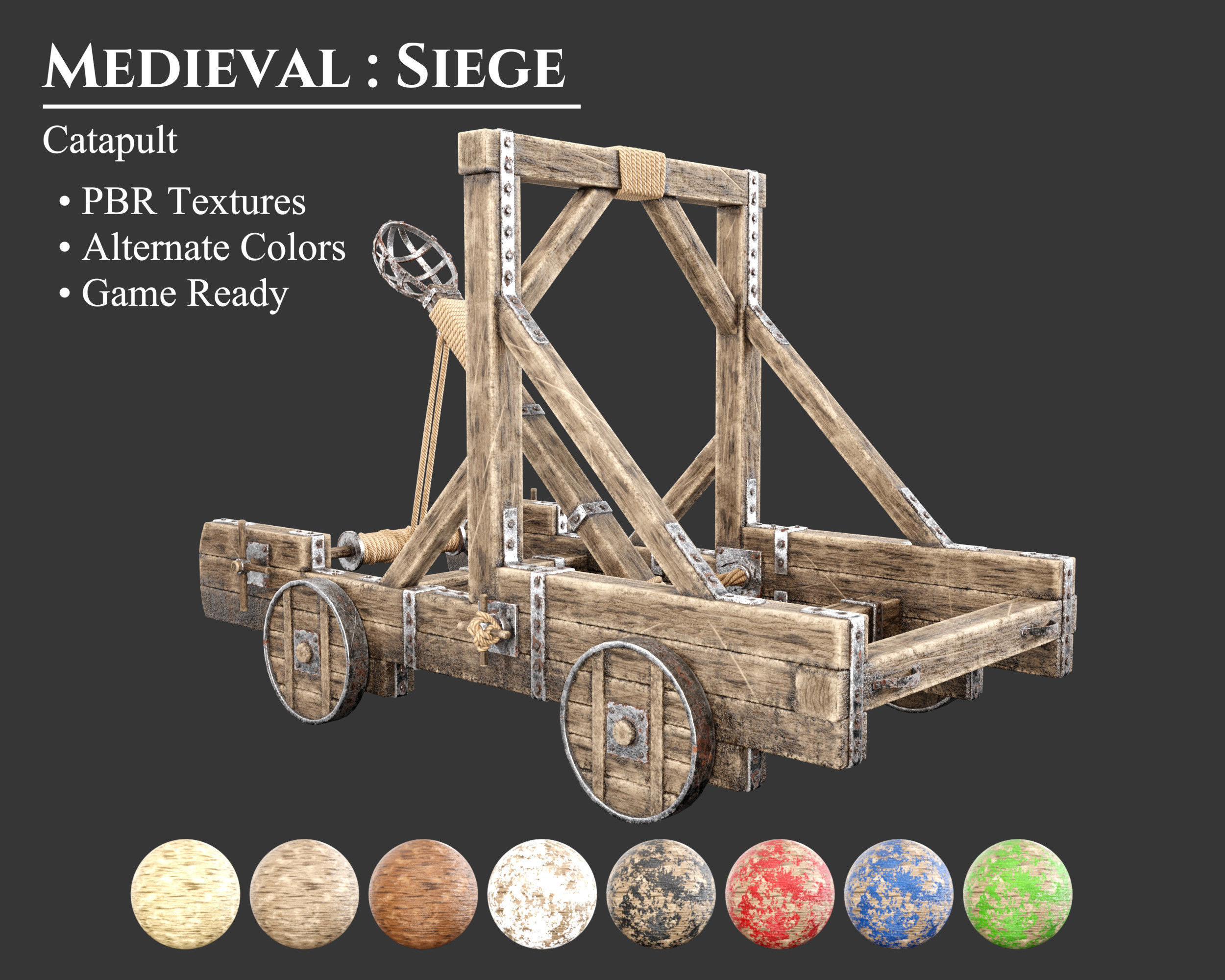 Medieval Siege Engine Catapult Low-poly 3D model_1