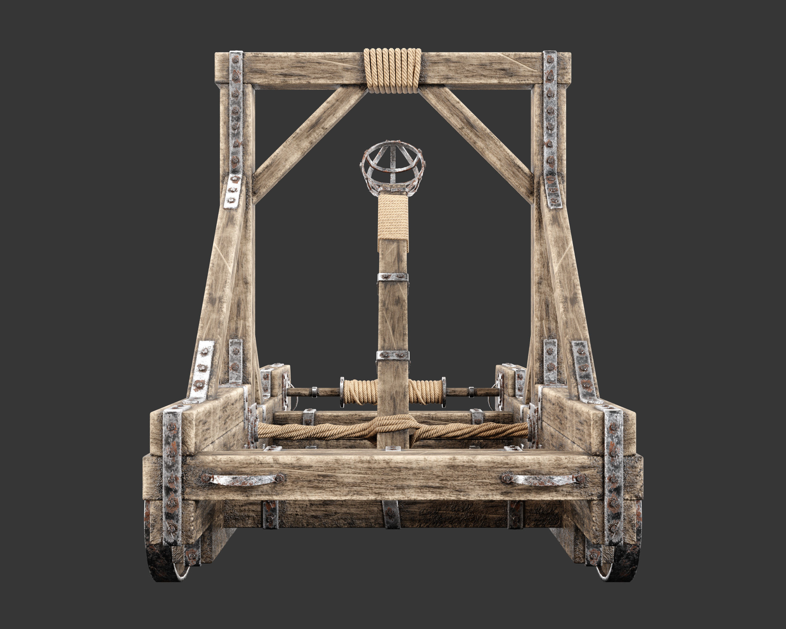 Medieval Siege Engine Catapult Low-poly 3D model_7