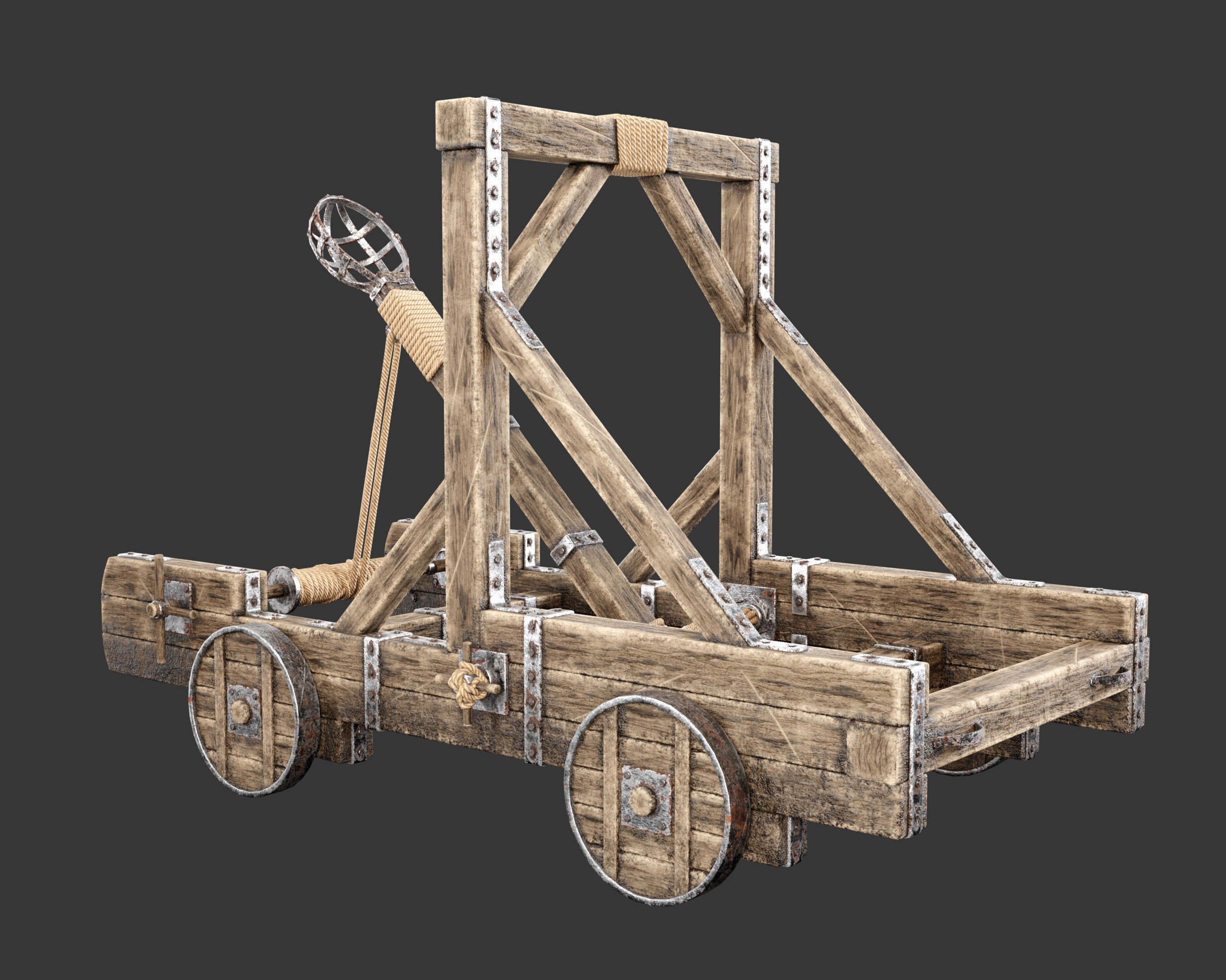 Medieval Siege Engine Catapult Low-poly 3D model_4