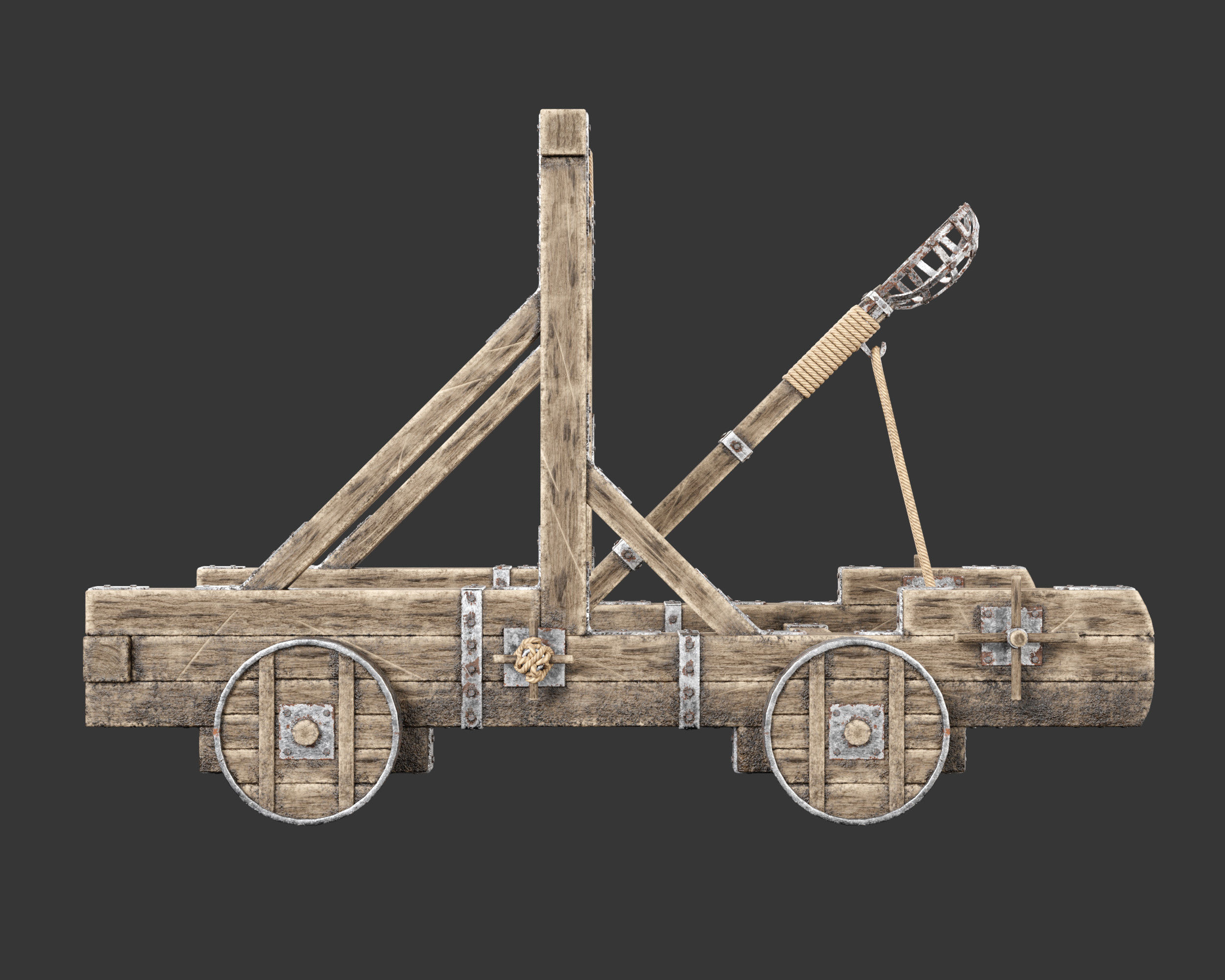 Medieval Siege Engine Catapult Low-poly 3D model_16