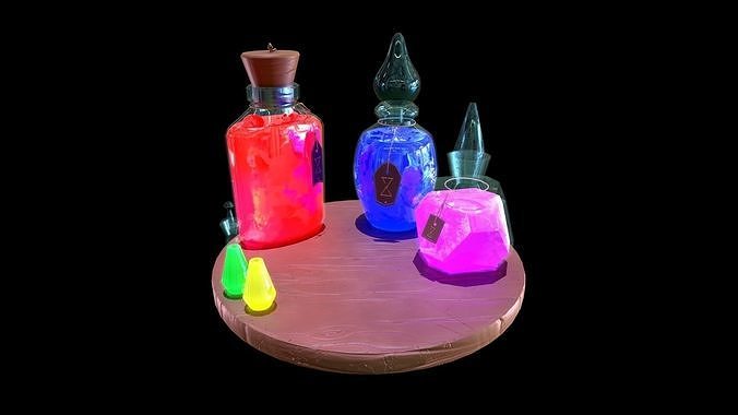 Stylized Set of Potions Low-poly 3D model